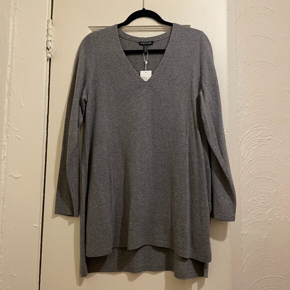 NWT New Eileen Fisher Cashmere Ash Gray V-Neck Tunic Sweater Size S/P - Picture 3 of 9